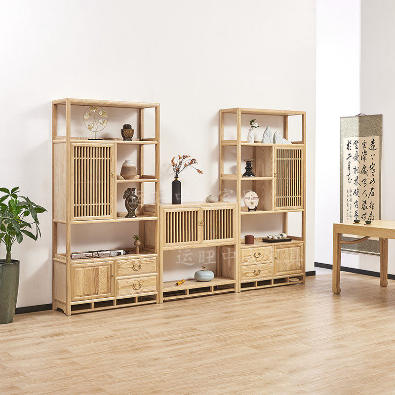 新中式实木博古架白蜡木置物架茶叶架展示架禅意茶室展示架收纳柜