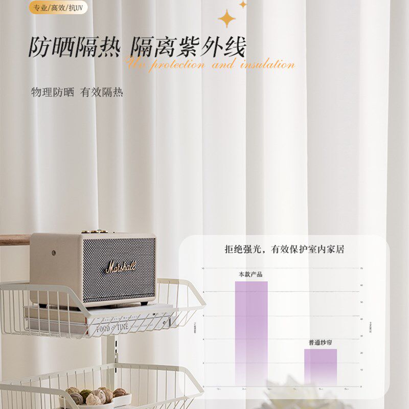 梦幻帘窗帘纱帘透光不透人纱帘客厅飘窗阳台白纱防猫抓白色春见纱