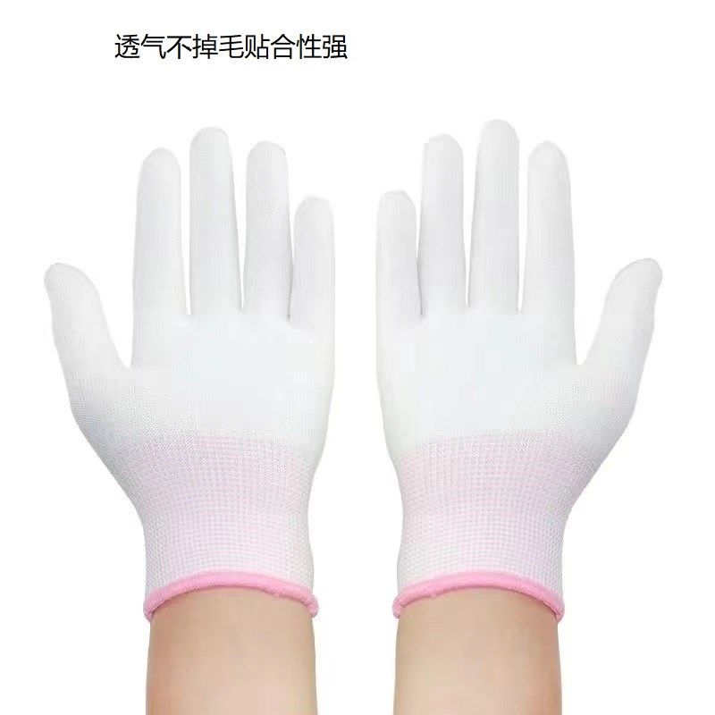 白色尼龙线透气防滑劳保工作干活夏季超薄手套涂指手套礼仪用弹力