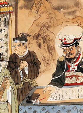 十殿阎罗王道场画 国画风格东殿西殿阎王挂画 新古典风格卷轴装饰