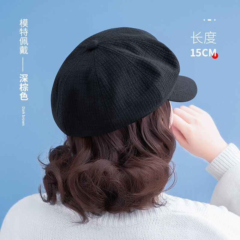 假发帽子一体女春夏季带帽子假发一体2025新款八角帽短卷发可拆卸