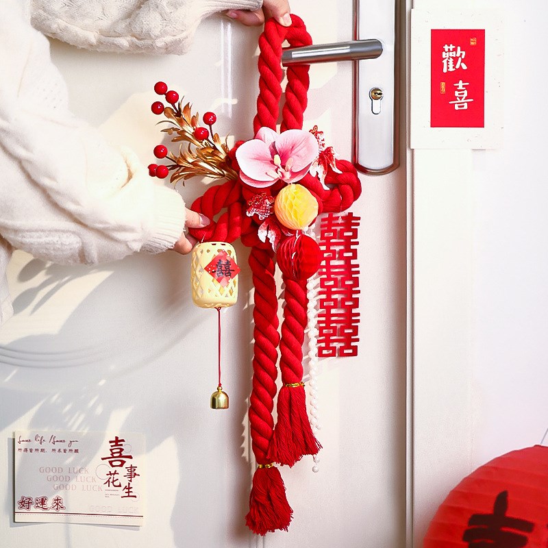 婚房万字结布置结婚装饰新房女方房门上喜字卧室门把手挂件中国结图片