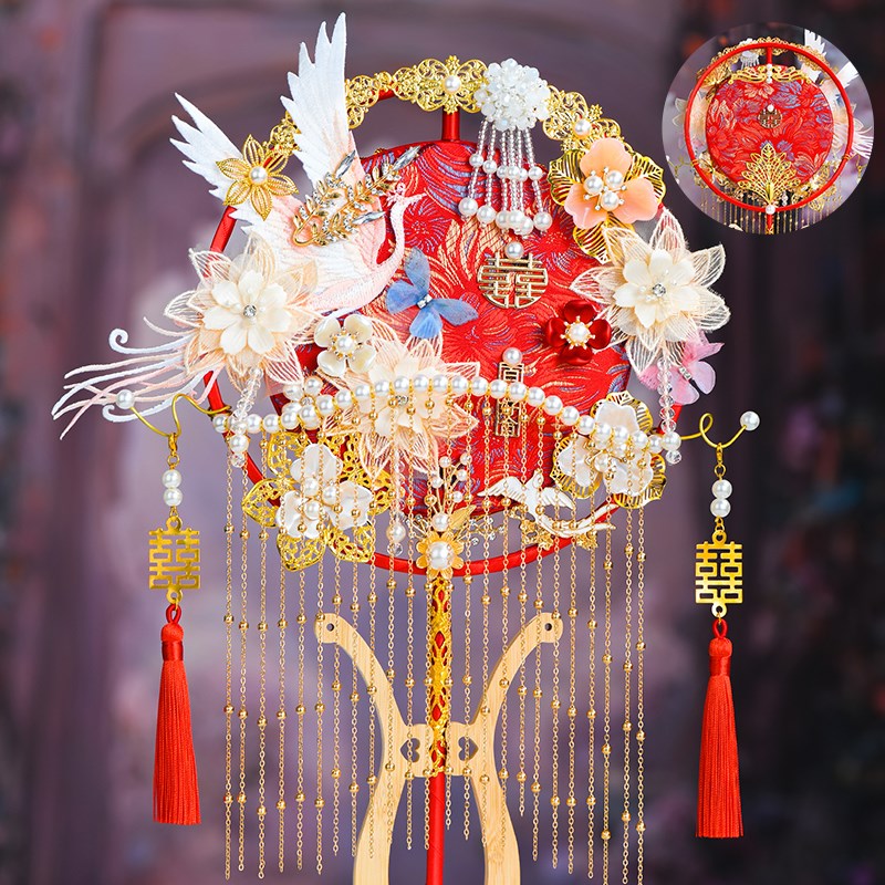 新款新娘团扇结婚出嫁diy材料包喜扇中式手捧花成品双面秀禾婚礼