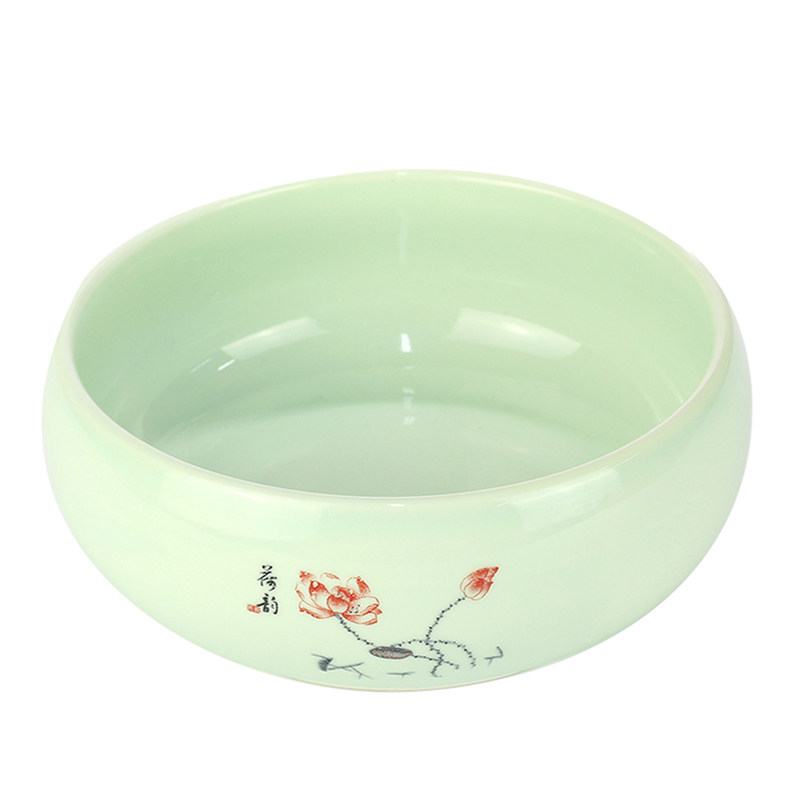 带盖喝茶洗缸特大号盆盂大配件笔洗茶具用品功夫精品陶瓷杯全家水