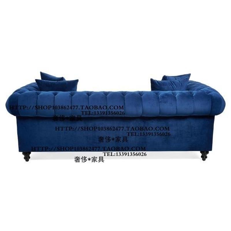 北欧美式中古风格实木铆钉纽扣布艺双人三人位沙发别墅酒店家具
