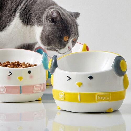 猫碗陶瓷高脚保护颈椎狗盆狗饭碗防打翻猫咪双碗猫食盆宠物饮水碗