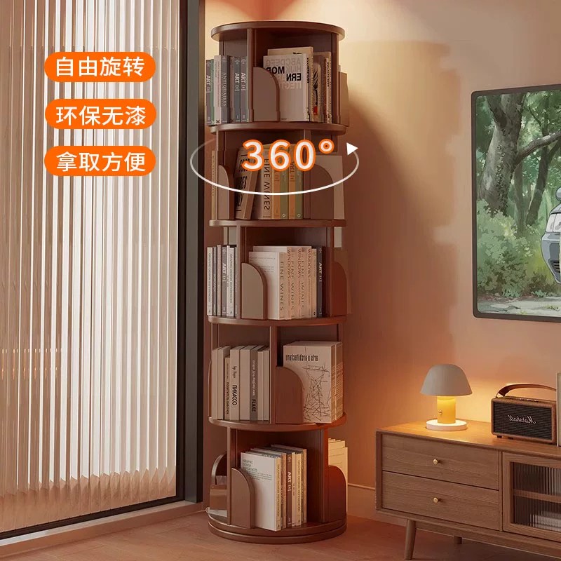 旋转书架360度书柜圆形立式旋转落地书架图书绘本架子家用省空间