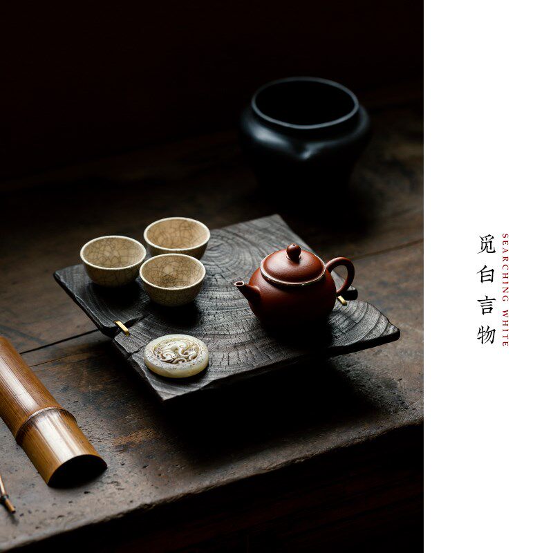 觅白香樟木茶台实木茶盘铜钉干泡台小茶几壶托炭烧壶承复古侘寂风