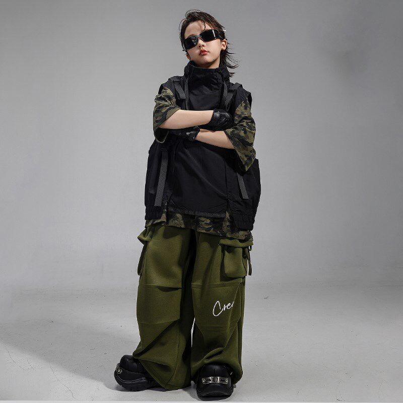 儿童街舞演出服男女童潮酷马甲童嘻哈hiphop架子鼓服装团体舞套装