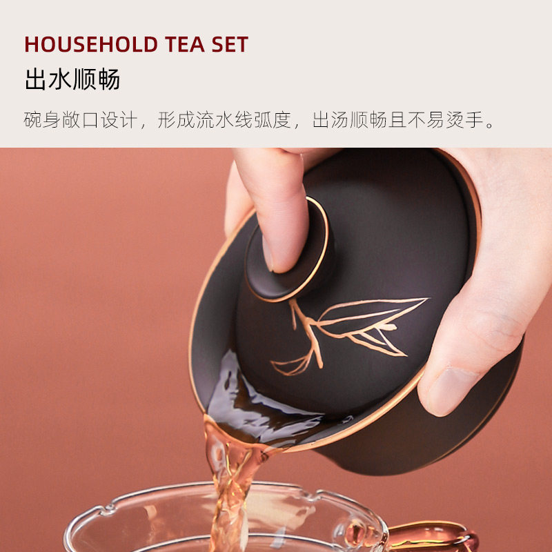 中式复古茶具紫砂三才盖碗功夫茶带盖不烫手泡茶杯单个纯手工茶碗