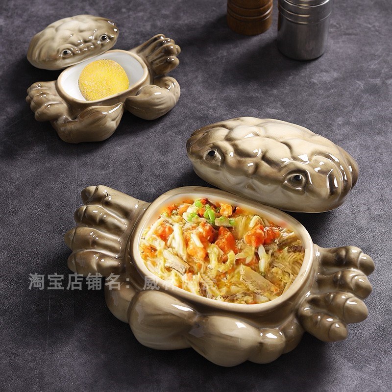 创意特色私房菜餐具陶瓷精致螃蟹造型盘子蟹粉豆腐位上蟹黄盅摆盘