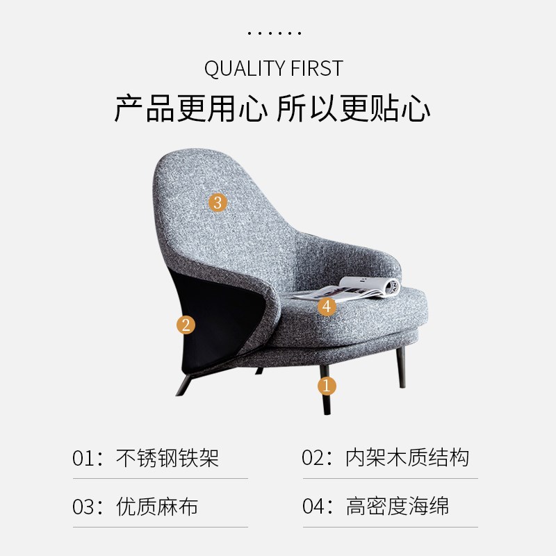 北欧风休闲椅子单人简约客厅网红轻奢布艺家用懒人沙发椅阳台躺卧