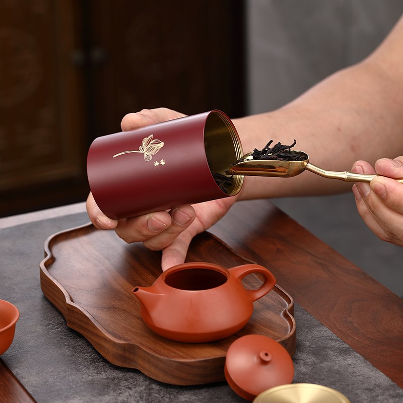 中式防潮黄铜茶叶罐密封便携旅行储茶器随身茶仓茶罐子办公室摆件