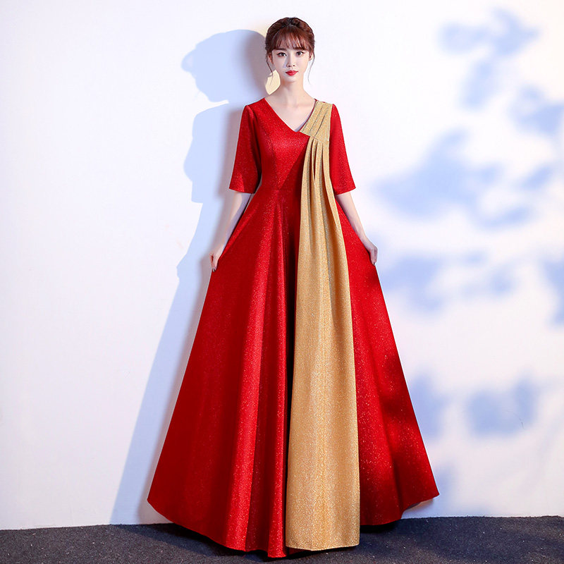 大合唱团演出服女长裙2022新款气质大码礼服红歌比赛表演显瘦服装