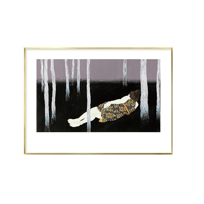 北欧创意装饰画公寓客厅沙发背景墙壁画抽象卧室挂画金属框玻璃画