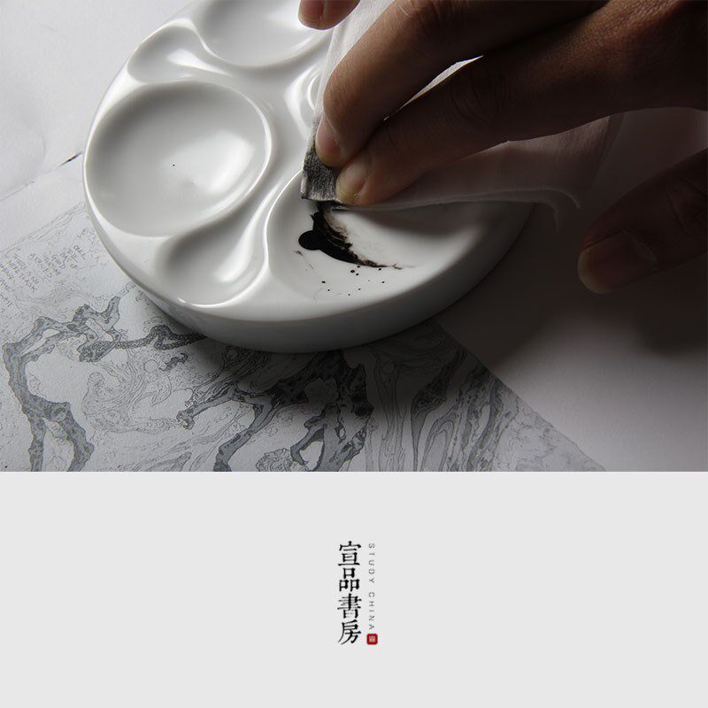 陶瓷墨碟颜料调色盘 学生用画画水墨墨盘初学者毛笔书法国画小砚