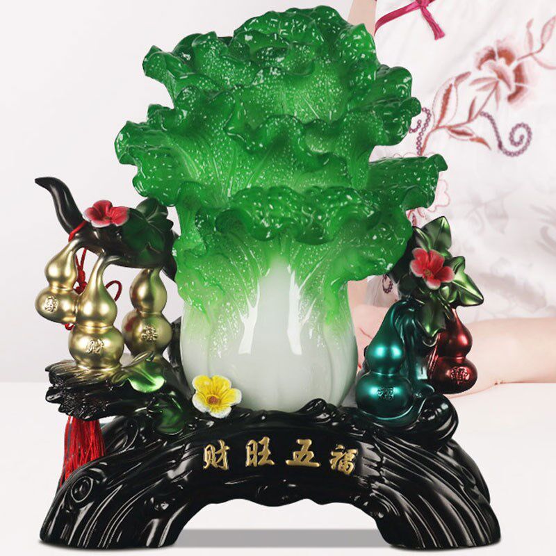 翠玉色玉白菜摆件新中式风格 装饰玄关酒柜隔断开业礼品