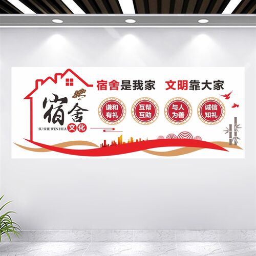 宿舍文化墙面装饰学生校寝室走廊楼梯文明标语建设布置墙贴纸自粘