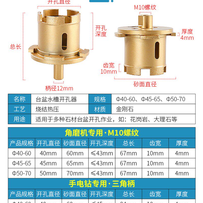 台盆开孔器水槽地漏下水管钻孔花岗岩大理石洗衣池金刚石打孔钻头