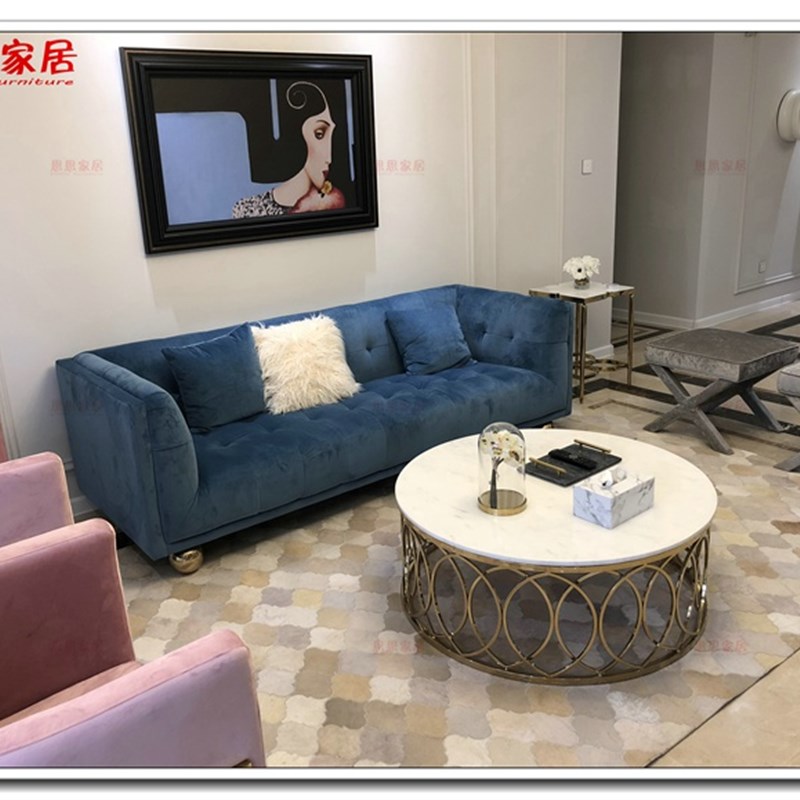 新古典三人沙发软装设计师沙发椅店面形象沙发 美式简约布艺沙发