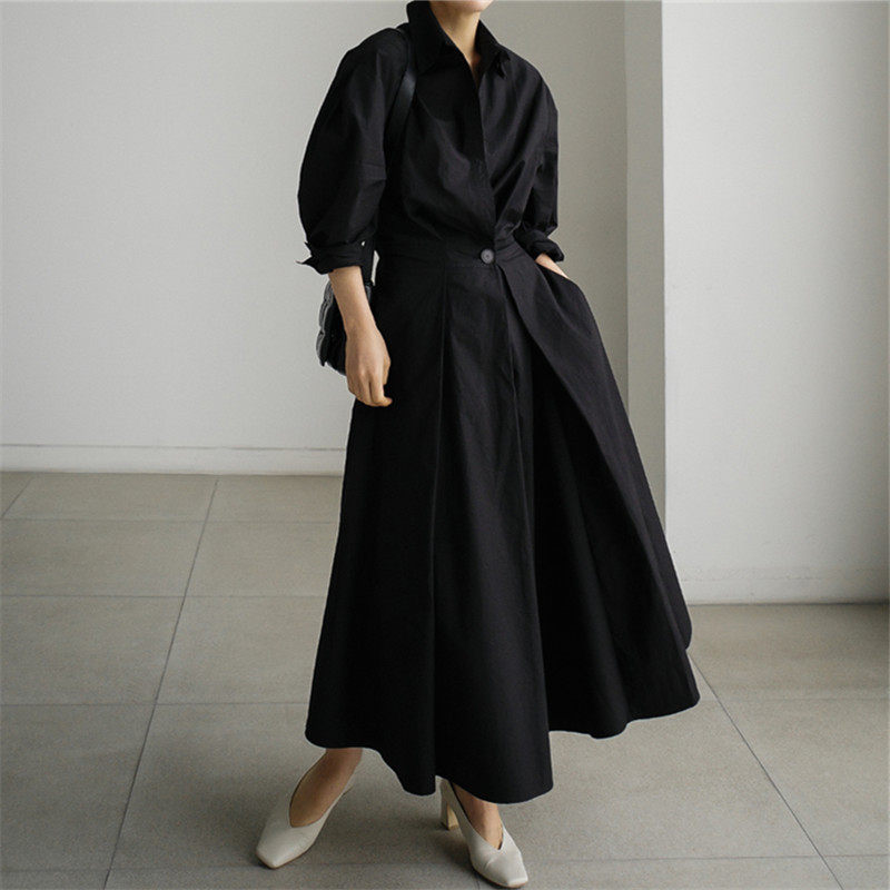 长款过膝连衣裙宽松大码衬衫森女系打底衫bf休闲学生时尚A字裙潮