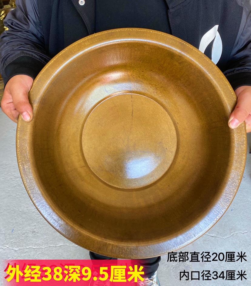 纯铜手工加厚黄铜盆水盆家用盆结婚喜盆脸盆洗脚盆榆木桌火盆大号