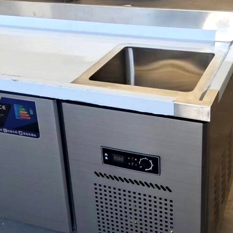 带水池冰柜冷藏工作台酒店冷藏柜商用带水槽冰箱直冷保鲜水吧台