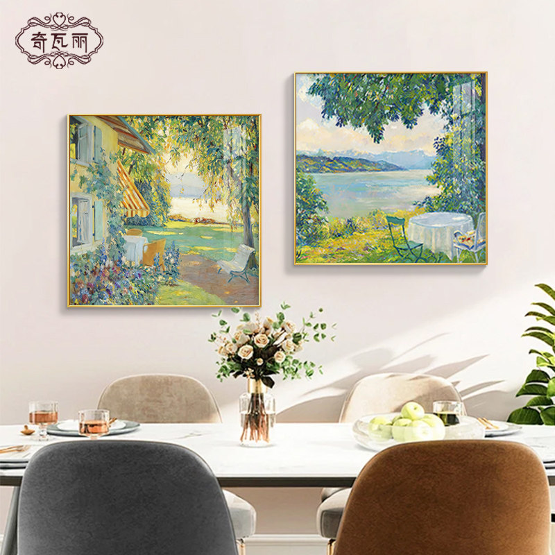 世界名画餐厅装饰画莫奈梵高客厅挂画组合手绘油画风景壁画高级感