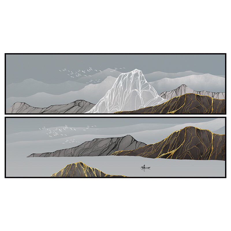 新中式抽象山水装饰画 划客厅沙发背景墙意境壁画 划卧室床头画