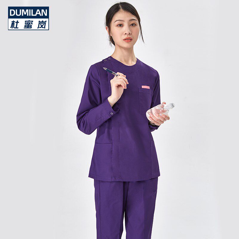 杜蜜岚洗手衣手术室女工作服圆领刷手衣手术服长袖口腔护士服套装