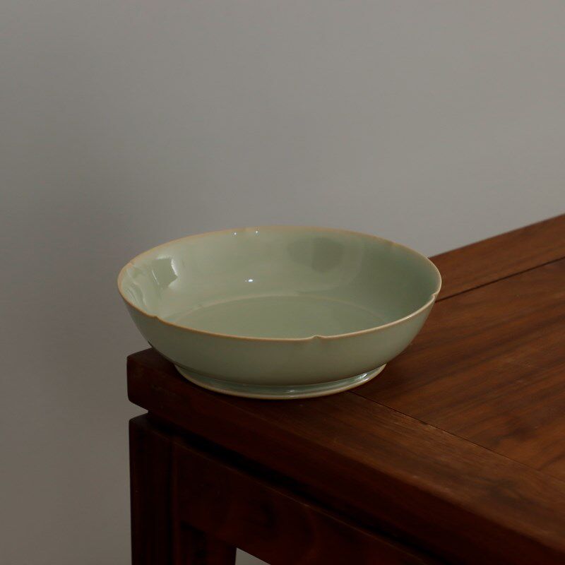 仿唐代耀州窑周世宗官窑天青釉手工中式小圆洗茶道茶具壶承干果盘