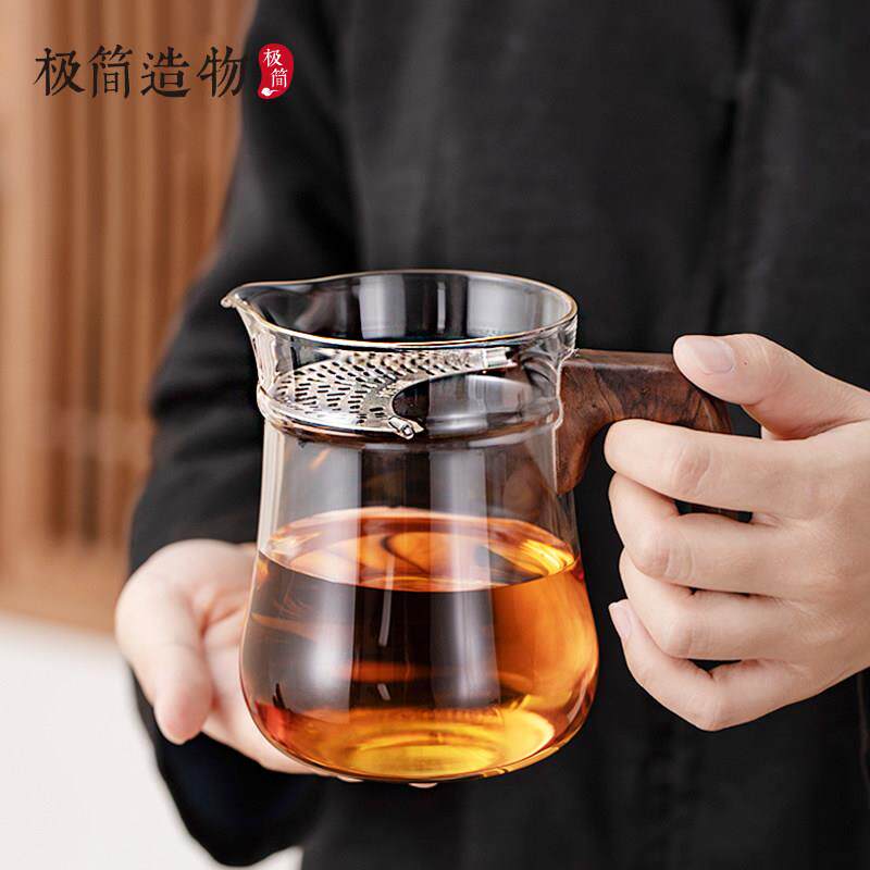 可PTH拆洗月道杯高档玻璃分茶壶304不泡锈钢茶滤网一体绿牙茶茶公