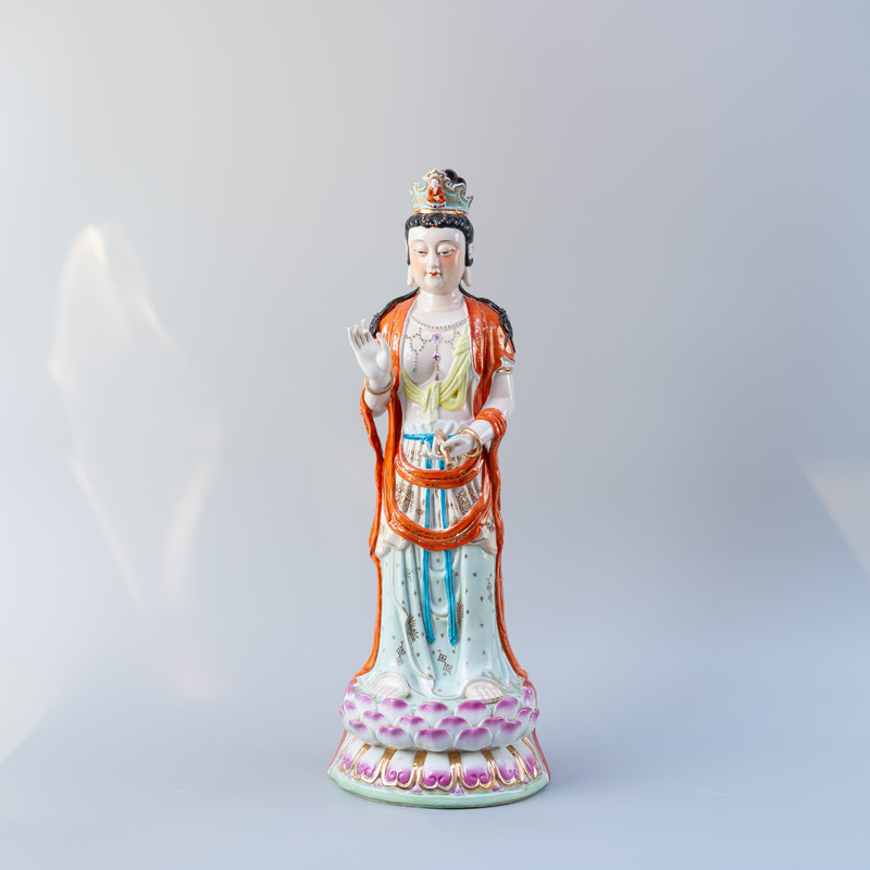 陶瓷西方三圣佛像阿弥陀佛祖大势至观音佛像供奉家用摆件手工彩绘