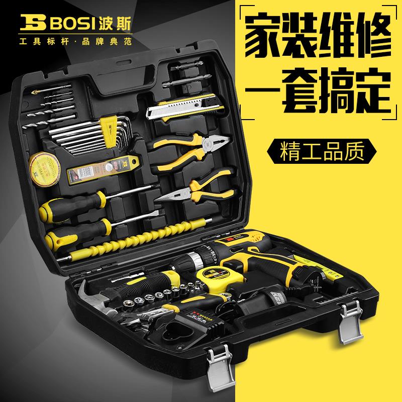 波斯12v/16V锂电钻多功能家用工具套装电动螺丝刀工具箱组合套装