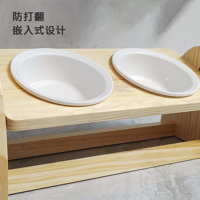 宠物猫碗陶瓷双碗猫咪狗狗食盆保护颈椎食盆防打翻斜口碗盆