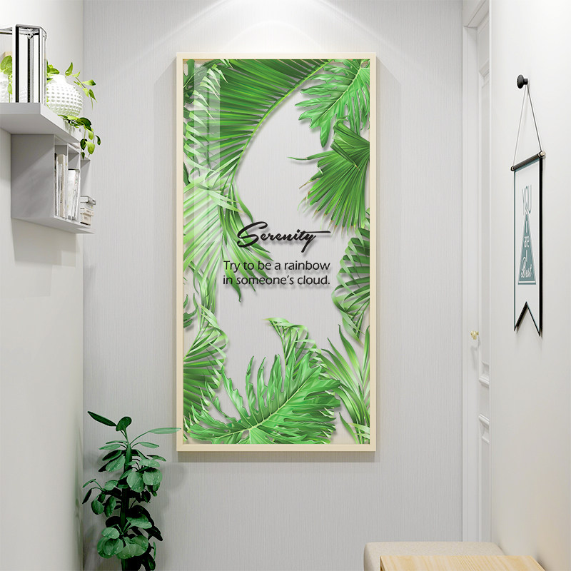 北欧绿植入户玄关装饰画透明玻璃画小清新走廊植物挂画墙面壁画