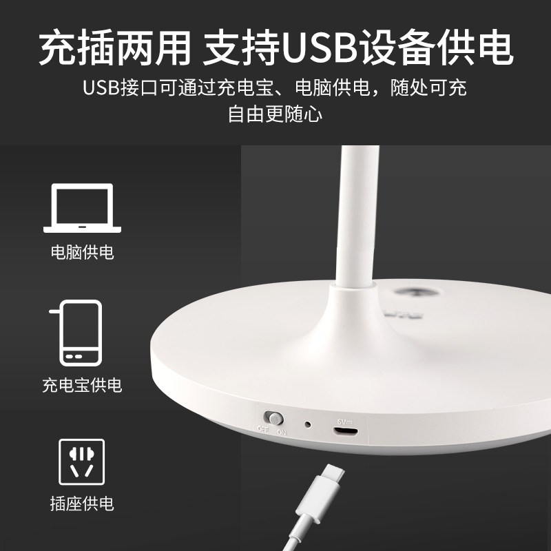 康铭LED台灯护眼书桌学生宿舍可充电学习儿童卧室床头灯充插两用