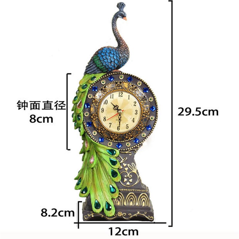孔雀钟表欧式创意台钟仿古座钟时尚家居钟饰彩绘工艺品摆件包邮