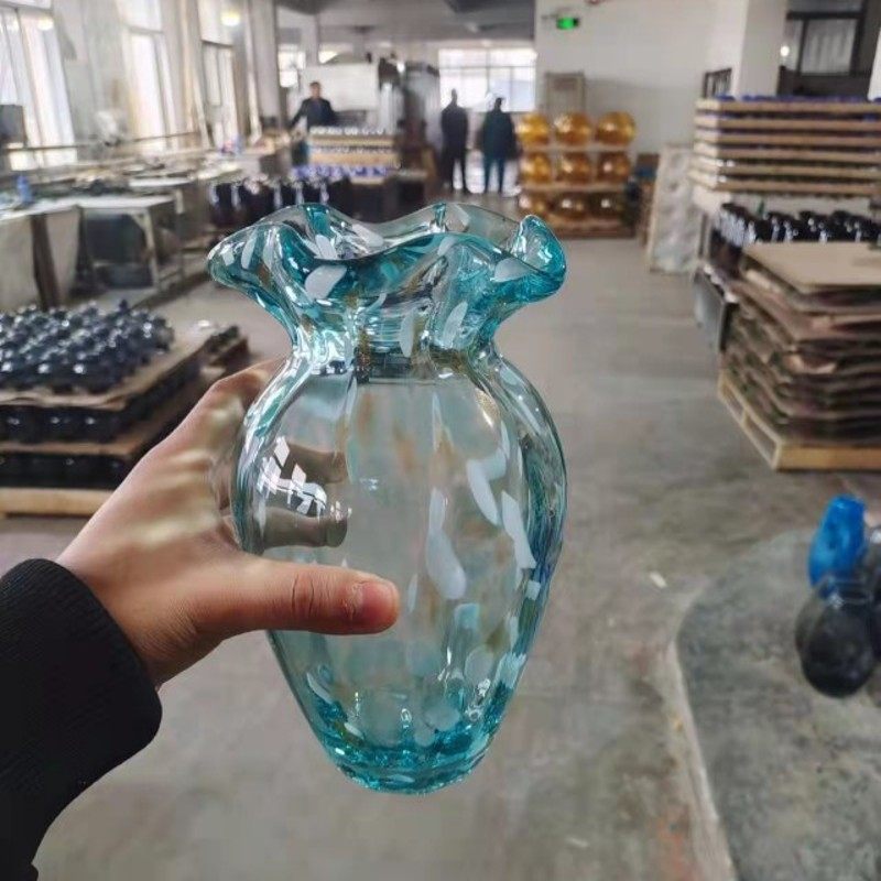 唯美田园简约手工彩点洒金花边口水晶玻璃花瓶水养插花器家居摆件