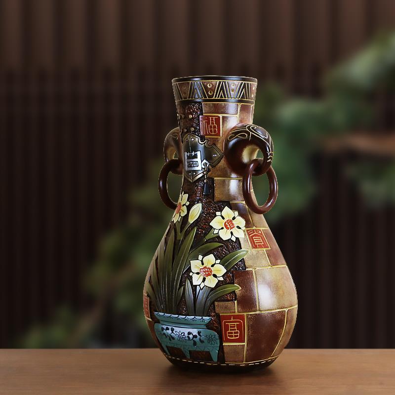 非遗彩陶国风特色客厅花瓶摆件中式家居装饰品博古架乔迁礼品