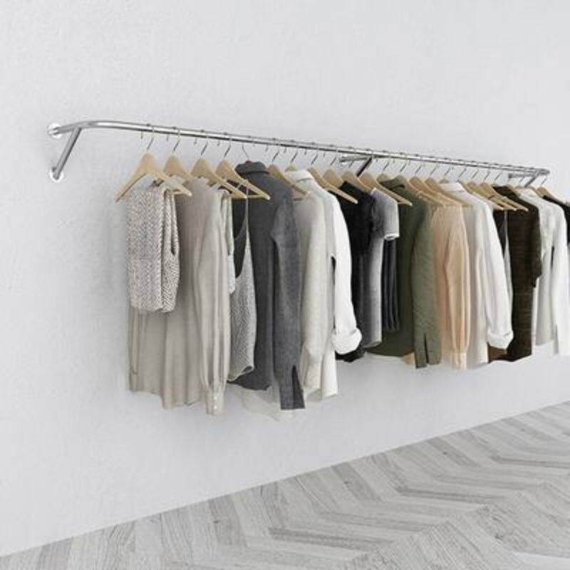 服装店展示架拉丝不锈钢壁挂式简约挂衣杆女装店衣帽间墙式挂衣架