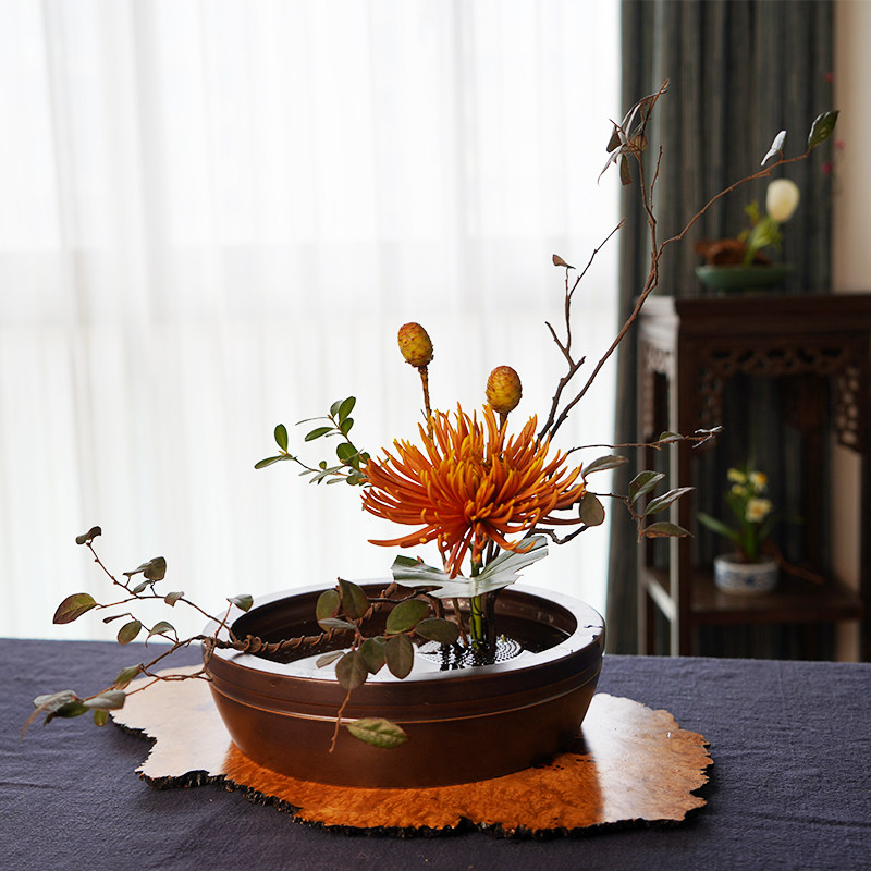 插花器插花花道花艺新中式日式仿柴烧莲蓬巢小源流剑山小原流盆