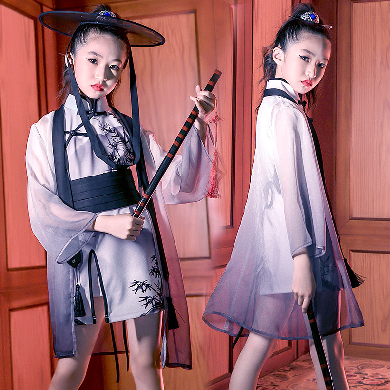 六一儿童国潮演出服男女童模特水墨中国风t台走秀套装旗袍表演服