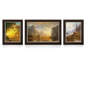 美式客厅沙发背景墙装饰画欧式山水风景森林三联油画挂画希望山谷