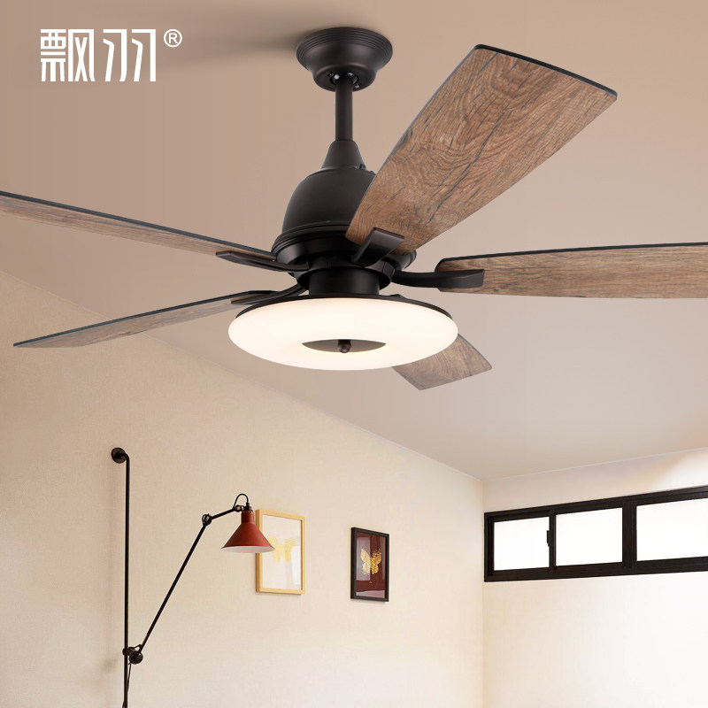 高亮静音吊扇灯简约中古风电扇灯客厅餐厅风扇灯创意复古带灯吊扇