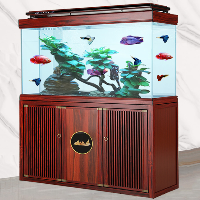 新中式鱼缸客厅中小型落地水族箱造景底柜超白缸底滤水草植物草缸