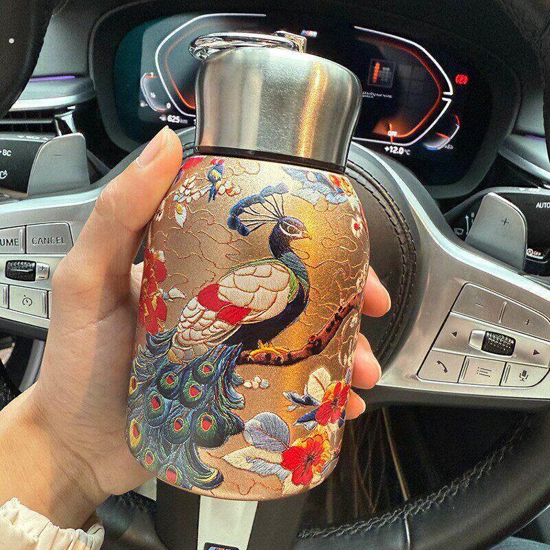 覆古轻奢保温杯女生高级感水杯迷你便携大肚杯中国风小暖水瓶茶杯
