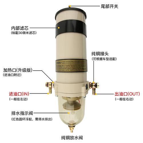 汽车货车柴油油水分离器过滤器滤清器滤芯总成加装改装精滤1000fg
