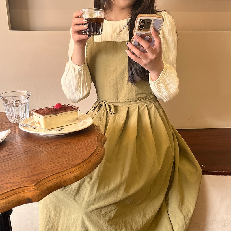 时尚韩式围裙厨房夏天薄款防泼水油女式加长款上班专用工作服围腰