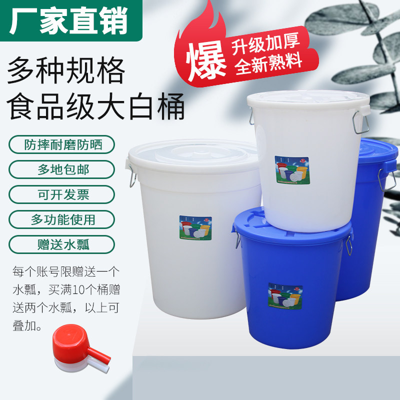 大白桶白色蓝色全新熟料桶盖多功能装水桶垃圾桶升级版加厚装米桶